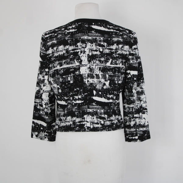 Nine West Sz 6 Black White Lined 3/4 Sleeve Polyester Elastane Blazer Jacket