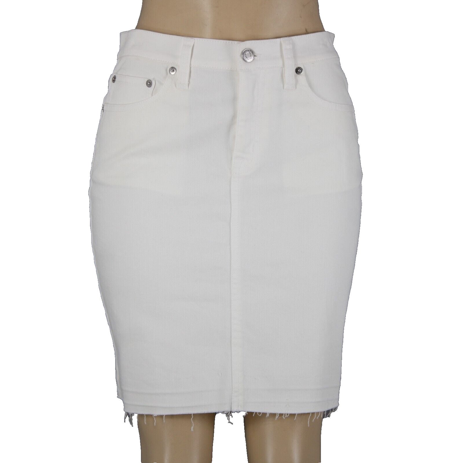J Crew Denim Sz 26 White Pockets Raw Hem Cotton Elastane Skirt