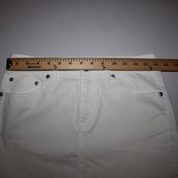 J Crew Denim Sz 26 White Pockets Raw Hem Cotton Elastane Skirt