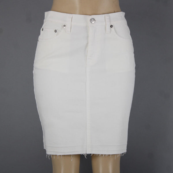 J Crew Denim Sz 26 White Pockets Raw Hem Cotton Elastane Skirt