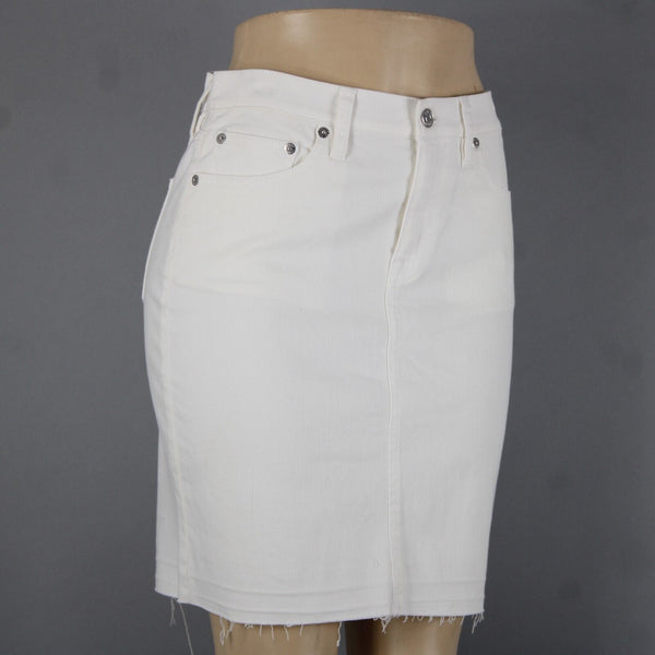 J Crew Denim Sz 26 White Pockets Raw Hem Cotton Elastane Skirt