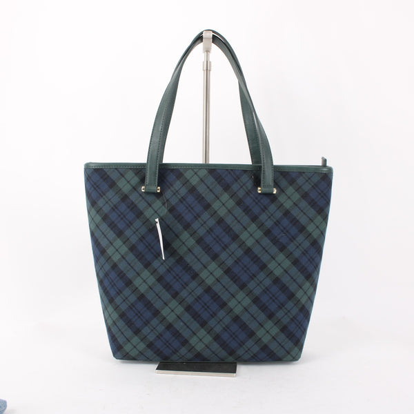 J Crew Purse NEW $109 16 x 12 x 3 Green Navy Blue Plaid Shoulder Purse