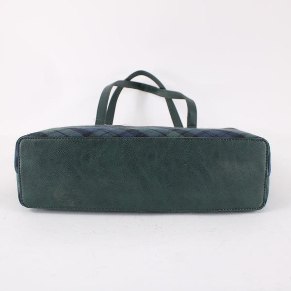 J Crew Purse NEW $109 16 x 12 x 3 Green Navy Blue Plaid Shoulder Purse