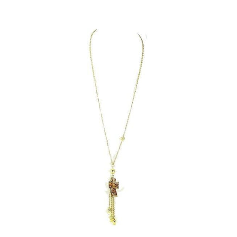 Drusy Sz 18" Gold Rhinestone Stone Cross Beaded Dangle Necklace