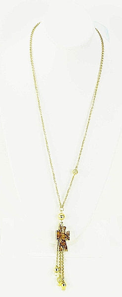 Drusy Sz 18" Gold Rhinestone Stone Cross Beaded Dangle Necklace