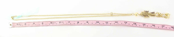 Drusy Sz 18" Gold Rhinestone Stone Cross Beaded Dangle Necklace