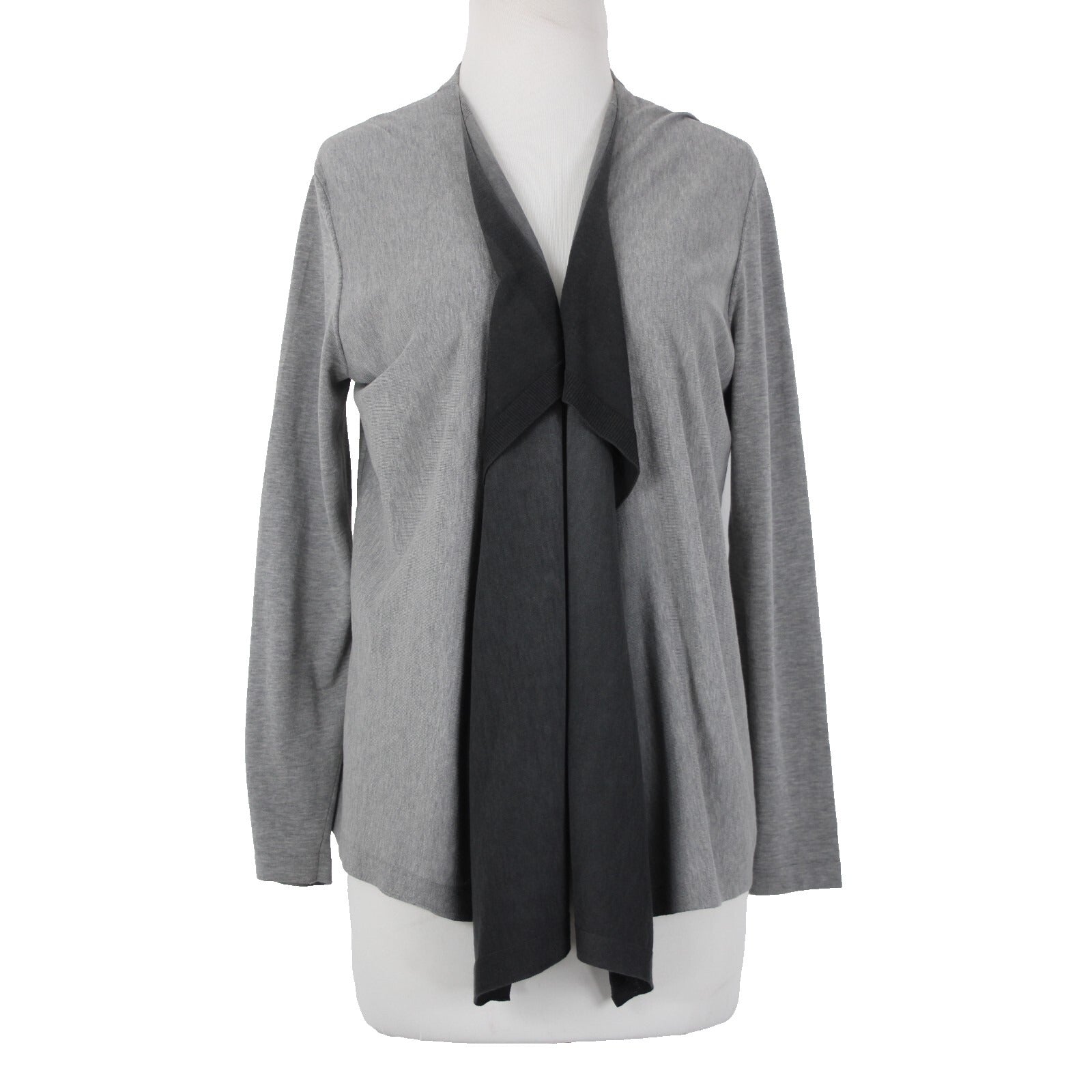 Lafayette 148 Sz P Gray Black Waterfall Ombre Draped 100% Cotton Wrap Sweater