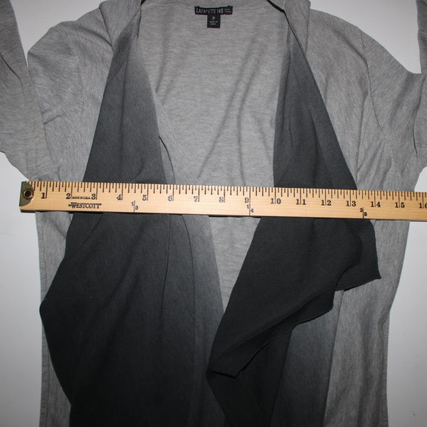 Lafayette 148 Sz P Gray Black Waterfall Ombre Draped 100% Cotton Wrap Sweater