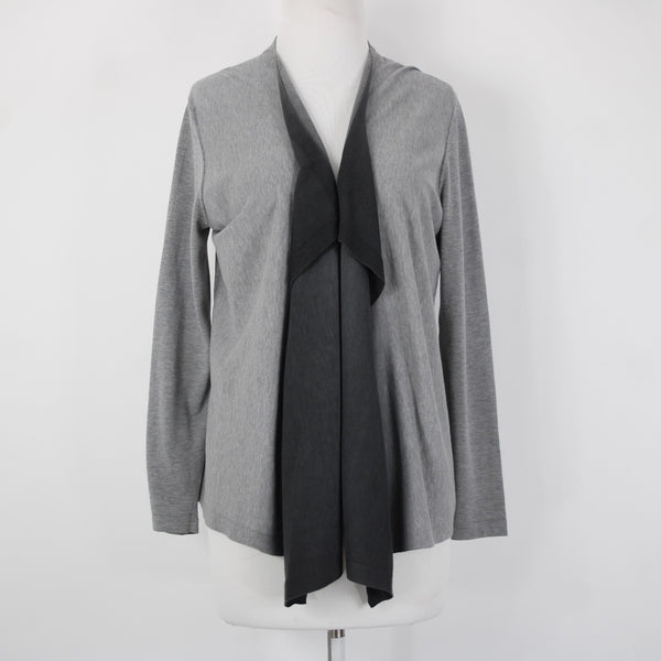 Lafayette 148 Sz P Gray Black Waterfall Ombre Draped 100% Cotton Wrap Sweater