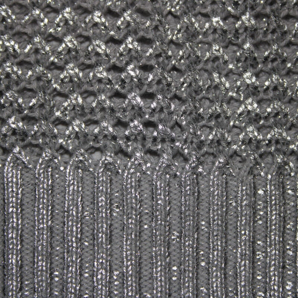 Chicos NEW $99 Sz 1 Silver V Neck Open Box Weave 3/4 Sleeve Cotton Blend Sweater