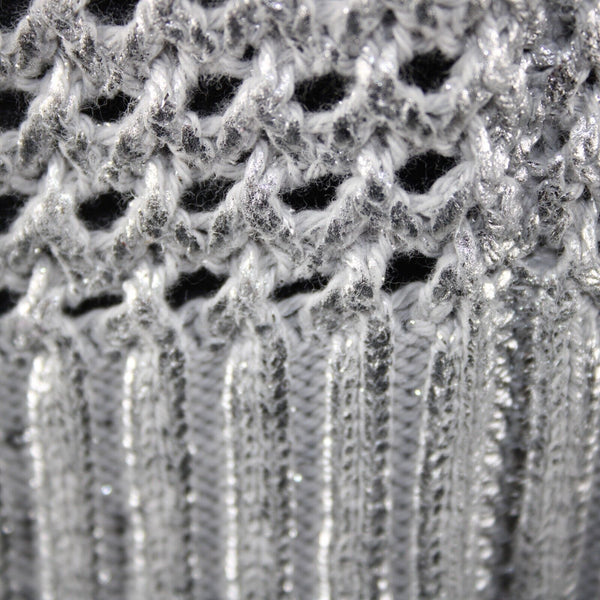 Chicos NEW $99 Sz 1 Silver V Neck Open Box Weave 3/4 Sleeve Cotton Blend Sweater