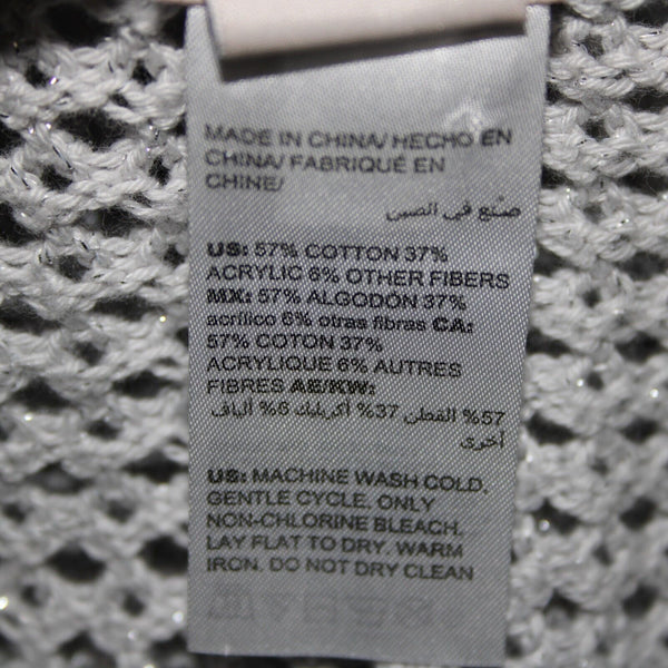 Chicos NEW $99 Sz 1 Silver V Neck Open Box Weave 3/4 Sleeve Cotton Blend Sweater