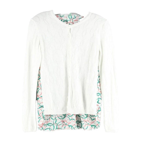Benetton 2XL White Pink Green Button Front 100% Cotton Girls Cardigan