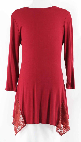 K. Jordan M Burgundy Beads Rosettes Lace Boho Asym Viscose Elastane Top