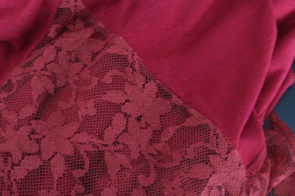 K. Jordan M Burgundy Beads Rosettes Lace Boho Asym Viscose Elastane Top