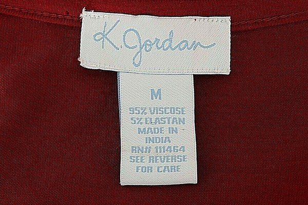 K. Jordan M Burgundy Beads Rosettes Lace Boho Asym Viscose Elastane Top