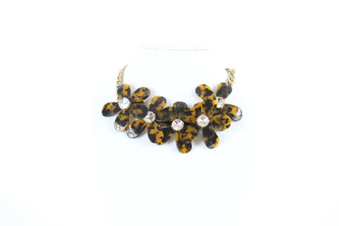 J CREW NEW 18in-22in Tortoise Rhinestone Center Daisy Gold Chain Necklace