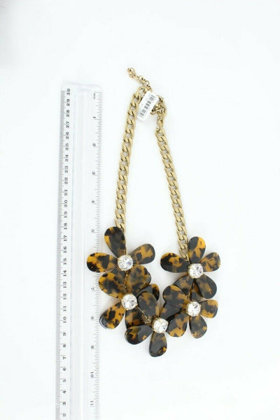 J CREW NEW 18in-22in Tortoise Rhinestone Center Daisy Gold Chain Necklace
