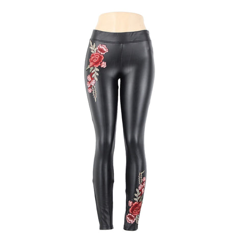 Boom Boom Jean Sz M x 29 Black Rose Embroid Elastic Waist 100% Polyurethane Pant