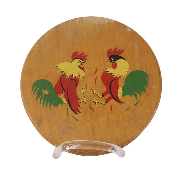Hamburger Press 7 x 1.5 Brown Wood Hand Painted Roosters