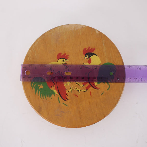 Hamburger Press 7 x 1.5 Brown Wood Hand Painted Roosters