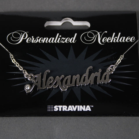 ALEXANDRIA NEW Name Silvertone Rhinestone 14.5" w 4.5" Multi Ring Ext Necklace