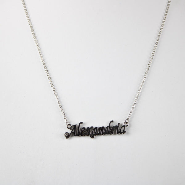 ALEXANDRIA NEW Name Silvertone Rhinestone 14.5" w 4.5" Multi Ring Ext Necklace