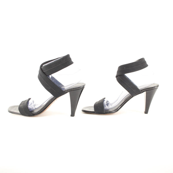 Donald J Pliner Sz 9.5 M Black Ankle Strap Leather Fabric 3.5" Heels