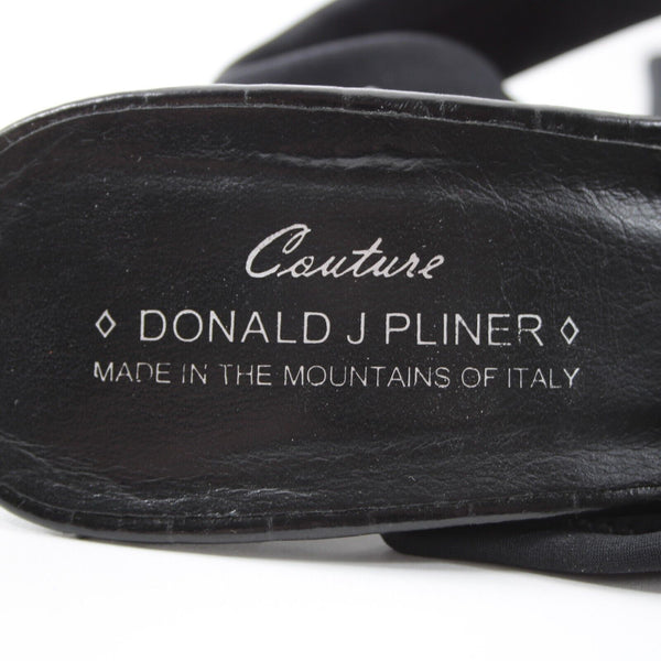 Donald J Pliner Sz 9.5 M Black Ankle Strap Leather Fabric 3.5" Heels