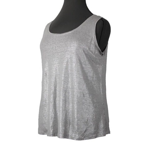 Eileen Fisher NEW $138 Moon Sz 1X Gray Silver Scoop Neck 100% Linen Top