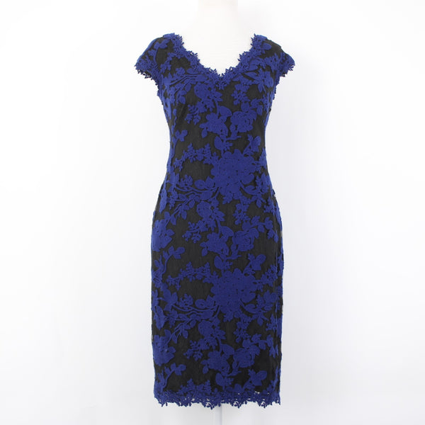 Tadashi Dress Sz 10 Embroidered Lace Sheath Royal Blue Party Cocktail Dress