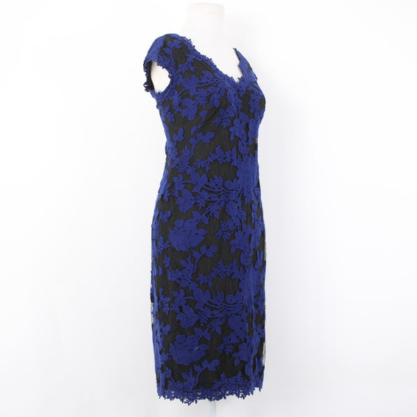 Tadashi Dress Sz 10 Embroidered Lace Sheath Royal Blue Party Cocktail Dress
