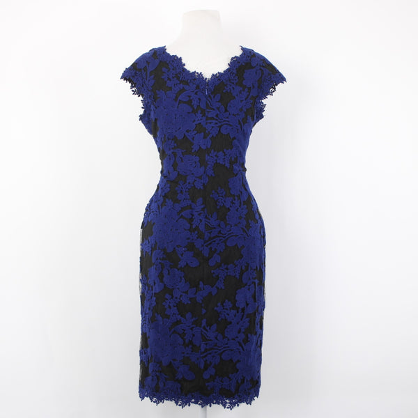 Tadashi Dress Sz 10 Embroidered Lace Sheath Royal Blue Party Cocktail Dress