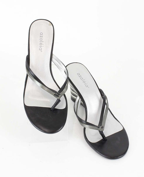 Azaleia Sz 6.5 Black Charcoal Silver Stacked Wedge Sandal