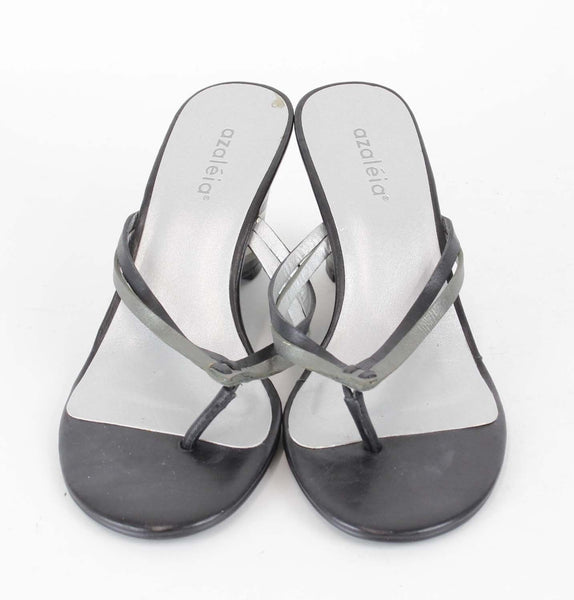 Azaleia Sz 6.5 Black Charcoal Silver Stacked Wedge Sandal