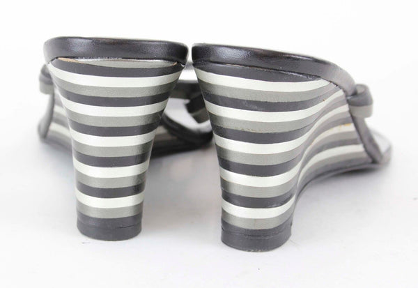 Azaleia Sz 6.5 Black Charcoal Silver Stacked Wedge Sandal
