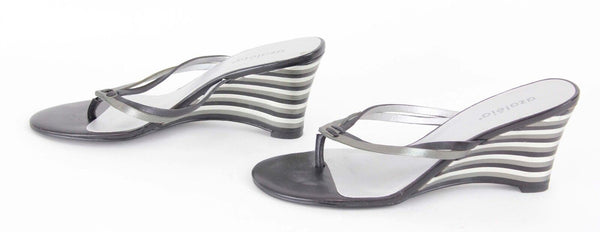 Azaleia Sz 6.5 Black Charcoal Silver Stacked Wedge Sandal