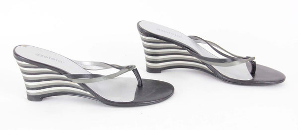 Azaleia Sz 6.5 Black Charcoal Silver Stacked Wedge Sandal