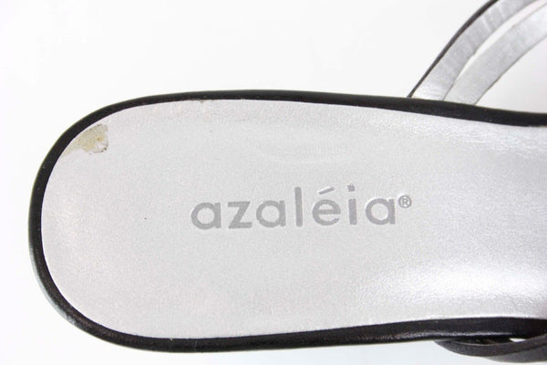 Azaleia Sz 6.5 Black Charcoal Silver Stacked Wedge Sandal