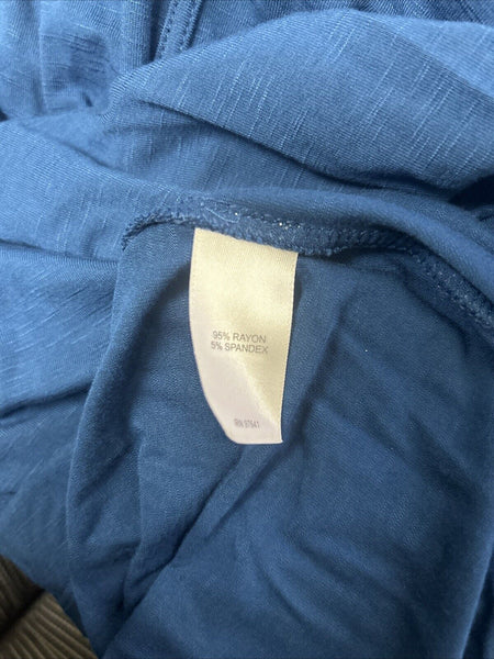J Jill Sz M Blue Sleeveless Pockets V Neck Open Back Rayon Spandex Dress