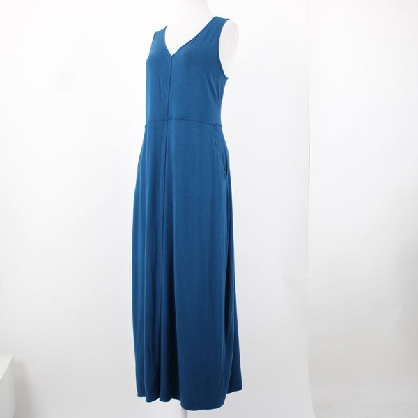 J Jill Sz M Blue Sleeveless Pockets V Neck Open Back Rayon Spandex Dress