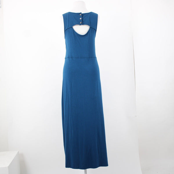 J Jill Sz M Blue Sleeveless Pockets V Neck Open Back Rayon Spandex Dress