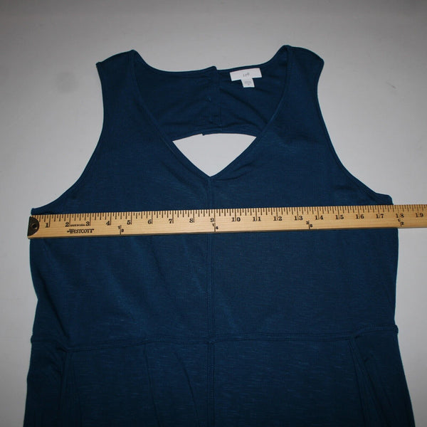 J Jill Sz M Blue Sleeveless Pockets V Neck Open Back Rayon Spandex Dress