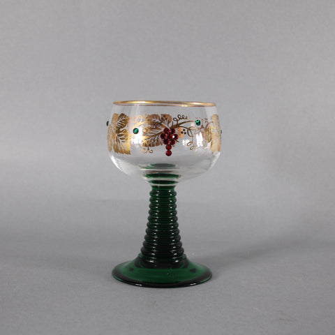 Bohemian Unbranded Wine Glass Green Gold Rhinestones Striated Vintage Wine Glass