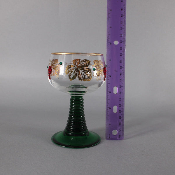 Bohemian Unbranded Wine Glass Green Gold Rhinestones Striated Vintage Wine Glass