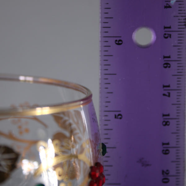 Bohemian Unbranded Wine Glass Green Gold Rhinestones Striated Vintage Wine Glass