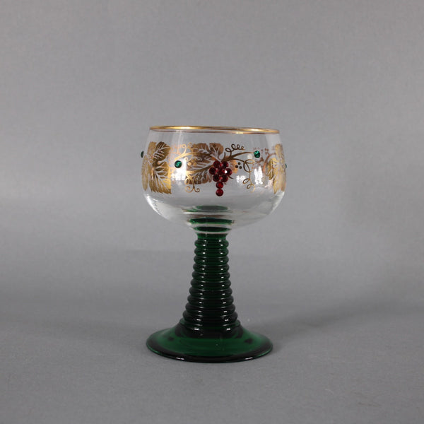 Bohemian Unbranded Wine Glass Green Gold Rhinestones Striated Vintage Wine Glass