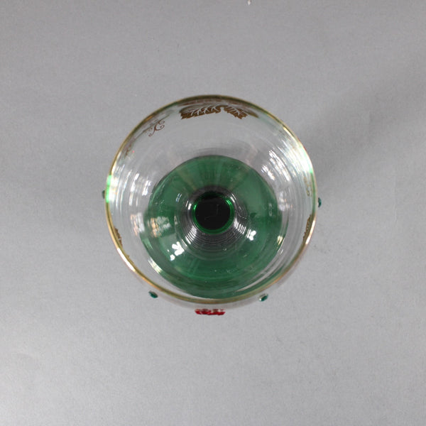 Bohemian Unbranded Wine Glass Green Gold Rhinestones Striated Vintage Wine Glass