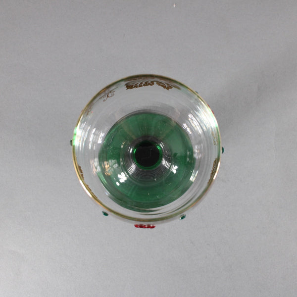 Bohemian Unbranded Wine Glass Green Gold Rhinestones Striated Vintage Wine Glass