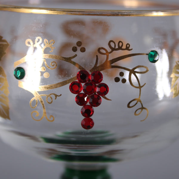 Bohemian Unbranded Wine Glass Green Gold Rhinestones Striated Vintage Wine Glass